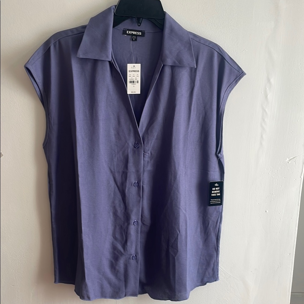 Express Boxy Purple Sleeveless Notched Collar Top
